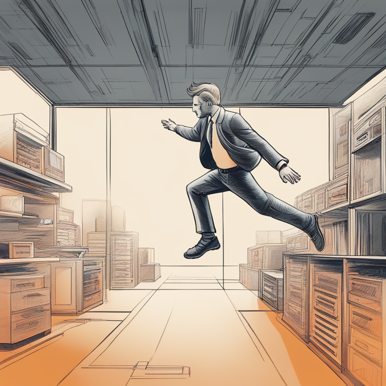 A hand-drawn digital illustration, Artstation HQ, highlighting the transformative journey of career change within the IT industry, depicting an individual leaping from one tech platform to another, symbolizing progress and adaptability, designed to encapsulate the essence of evolving career paths in a tech-savvy environment, digital art.