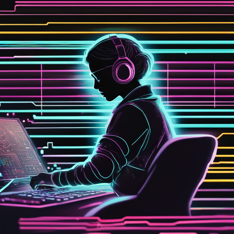 A hand-drawn digital illustration, Artstation HQ, capturing the essence of embarking on the journey of programming, where each line of code serves as a blueprint for infinite possibilities; a scene blending vibrant neon code snippets with the silhouette of a thoughtful programmer gazing into a horizon filled with digital art elements, reminiscent of a fashion magazine's avant-garde cover.