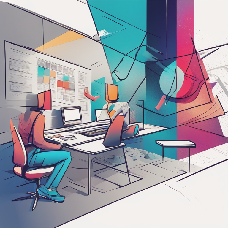 A hand-drawn digital illustration, Artstation HQ, masterfully encapsulating the dynamic duel between Freelance and Entrepreneurship within the IT realm, aimed at adding both vibrancy and depth to the article, mixing abstract elements with concrete concepts, digital art.
