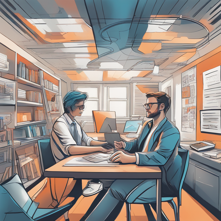 A hand-drawn digital illustration, Artstation HQ, showcasing the merge of Freelance and Entrepreneurship in IT, depicting a seamless blend of creativity and business acumen. The dynamic visual captures the spirit of innovation, where abstract ideas morph into tangible solutions, digital art.