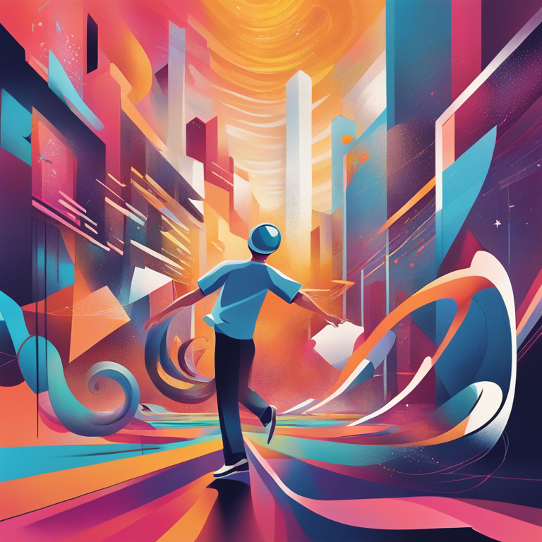 A hand-drawn digital illustration, Artstation HQ, showcasing the harmonious dance between Freelance and Entrepreneurship in IT, where abstract creativity swirls around concrete business strategy in a vibrant display of colors and forms, embodying the dynamic interplay of independence and collaboration, digital art.