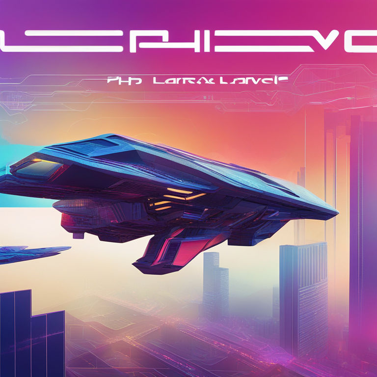A futuristic, vividly colored digital art spectacle, portraying the innovative evolution of PHP and Laravel, with hints of abstract, high-tech elements, seamlessly blended into a visual narrative that echoes the themes of a cutting-edge tech magazine, conceptualized at Artstation HQ.