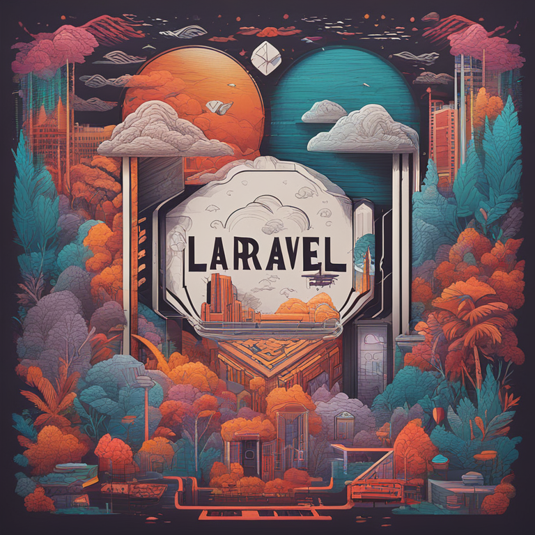A vibrant digital art mural, Artstation HQ, showcasing hand-drawn illustrations that convey the depth and complexity of PHP and Laravel's future, integrating abstract technology elements and futuristic vision, creating a dynamic scenery that resonates with tech aficionados and novices alike