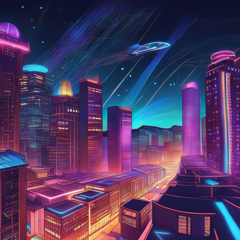 A hand-drawn digital illustration, Artstation HQ, portraying the future of PHP web development as a luminous cityscape under a starlit sky, where traditional structures merge with futuristic, flowing designs of code and digital innovation, all depicted in a spectrum of brilliant, surreal colors, evoking a sense of endless possibilities and the thriving community of PHP developers, digital art