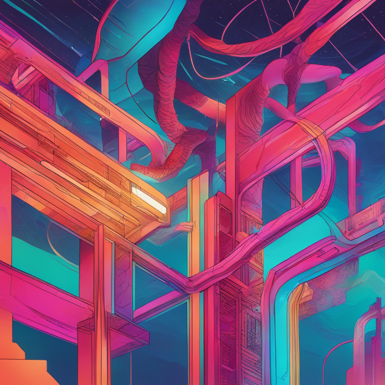 A hand-drawn digital illustration, Artstation HQ, capturing the essence of the Laravel ecosystem in abstract, designed for a fashion magazine publication. Think vibrant, surreal colors blending with professional insights, creating a visually stunning entrance to the article's theme.