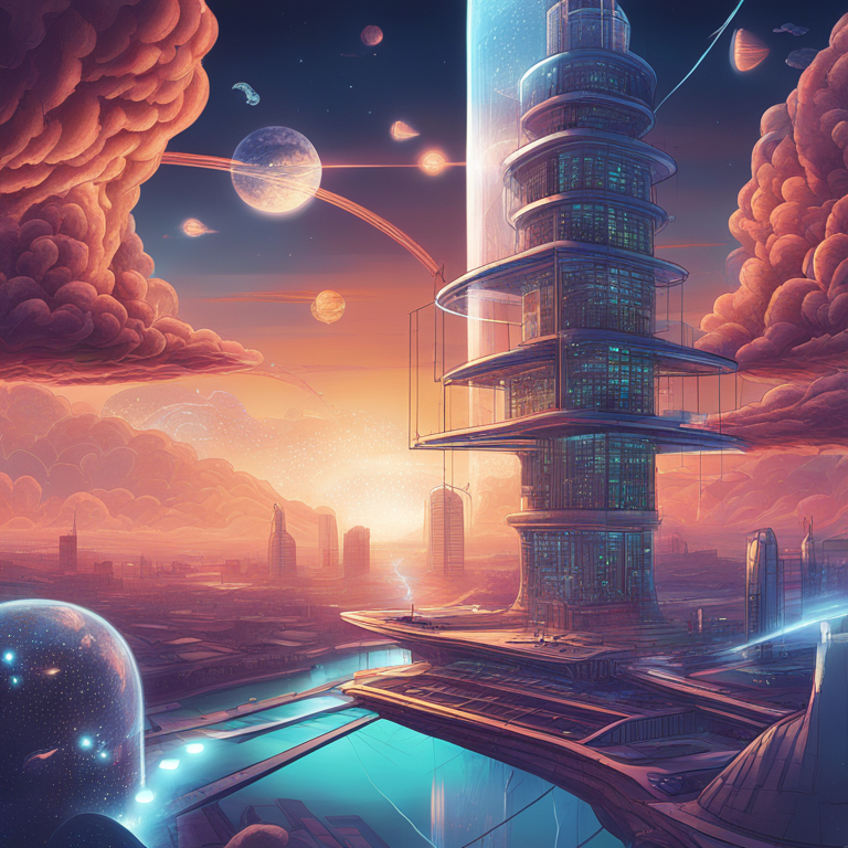 A hand-drawn digital illustration, Artstation HQ, depicting the futuristic landscape of web development powered by Laravel and cloud services synergy. The artwork features surreal structures of code and cloud elements merging, shining bright against a digital sky, symbolizing innovation and limitless possibilities, a true digital art masterpiece inspiring future tech explorations.