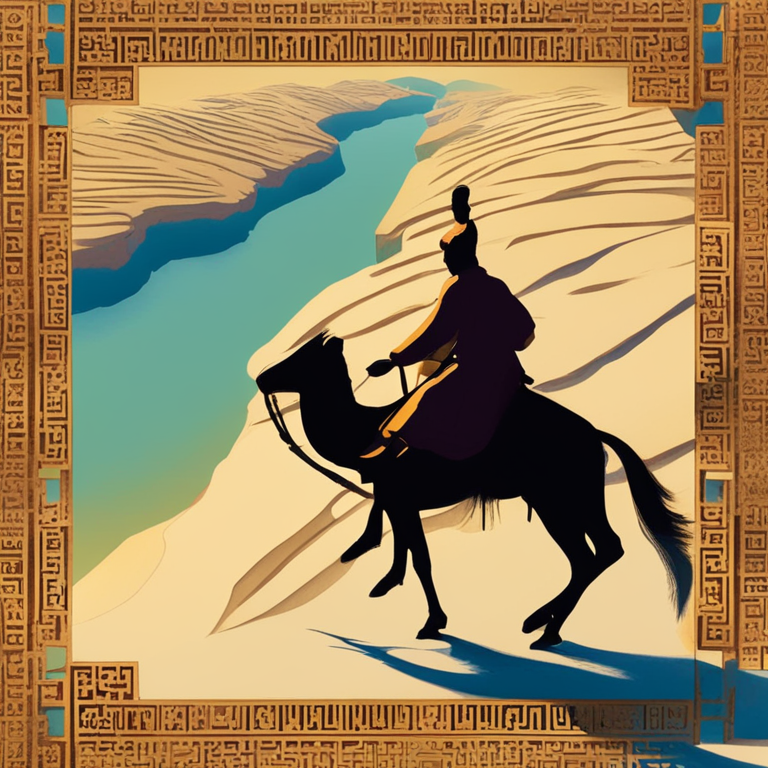 Digital art interpretation of the Silk Road's legacy in the e-commerce era, illustrated for a high-end fashion magazine. Envision a vibrant, hand-drawn digital artwork capturing an online marketplace bustling with activity, where ancient trade goods intermingle with modern digital icons, set against an abstract, surreal landscape suggestive of both historical and contemporary trade routes—crafted in Artstation HQ style, this image symbolizes the seamless blend of the past and present, highlighting the continuous evolution of trade.