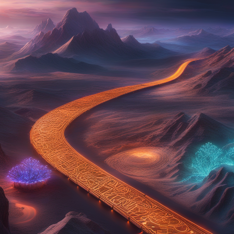 A vibrant, spellbinding digital art piece by Artstation HQ, which merges the ancient and the modern, showing silken pathways transforming into digital data streams that flow between old caravan serais and contemporary data centers, encapsulating the evolution from Silk Road trade to today’s e-commerce platforms.