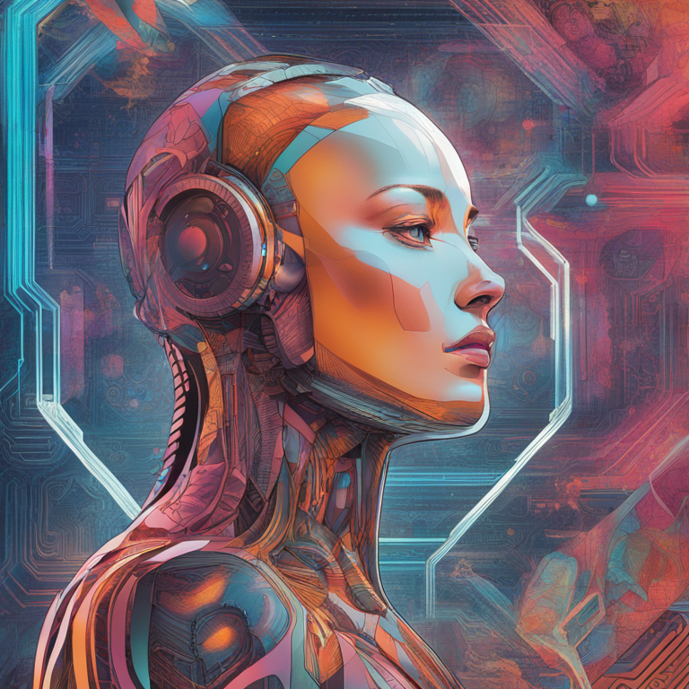 A visionary hand-drawn digital illustration, Artstation HQ, encapsulating the symbiotic relationship between humans and AI in the creative realm. This piece melds abstract figuration with digital patterns to illustrate the seamless integration of human intuition and artificial intelligence, creating a vibrant tableau reflective of future art-making practices.