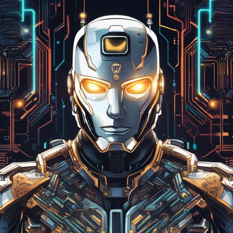 A hand-drawn digital illustration, Artstation HQ, encapsulating the dichotomy of artificial intelligence in law enforcement through a vivid and abstract lens. The image portrays a humanoid robot wearing a police badge, its face split between human compassion and a cold, calculating circuit board, set against a chaotic backdrop of glowing data streams and shadowy figures, representing the ethical tightrope walked by AI in policing.