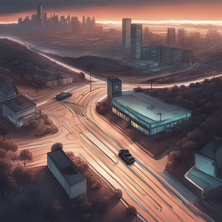 In this evocative, hand-drawn digital illustration for Artstation HQ, the future of law enforcement through the lens of AI unfolds in a captivating visual narrative. A winding road disappears into a horizon split between a utopian city bathed in light and a dystopian landscape cast in shadows, symbolizing the dual potential of AI in policing. Along the road, various stakeholders—policymakers, technologists, community leaders, and citizens—engage in dialogue, highlighting the collaborative journey required to navigate the ethical challenges of AI, ensuring a future that reflects our shared values and aspirations.