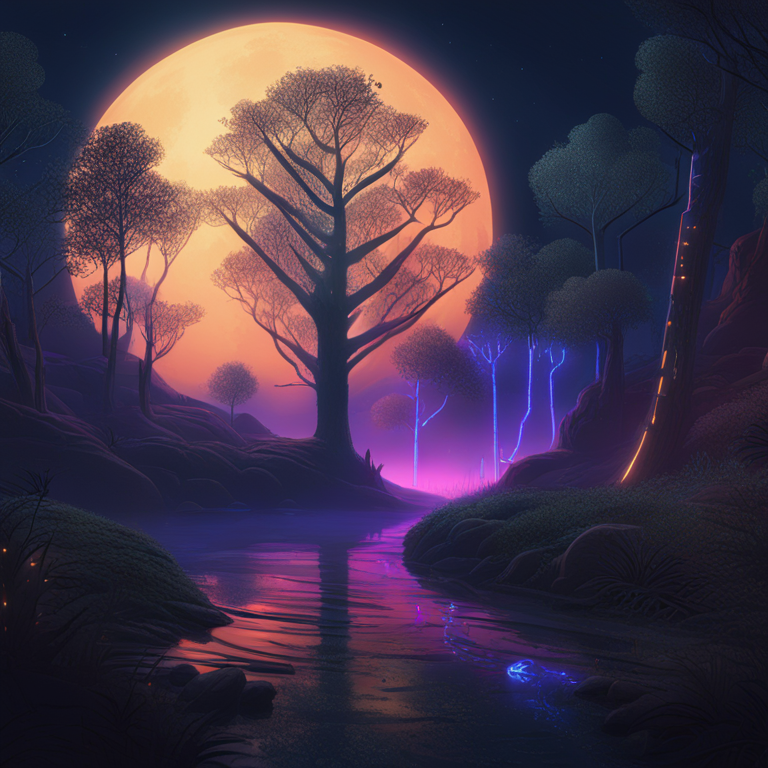 A mysterious, digital forest at night, where trees are made of glowing quantum circuits and the fauna are AI algorithms personified, navigating the terrain with cautious curiosity. This scene, rich in symbolism and crafted with the finespun detail characteristic of Artstation HQ, reflects the intricate challenges and ethical mazes at the intersection of AI and Quantum Computing. Cast in a palette of midnight blues and electric greens, it illustrates the journey through a wilderness of technical hurdles, ethical dilemmas, and untapped potential, destined for the glossy pages of a speculative fiction-themed fashion magazine.