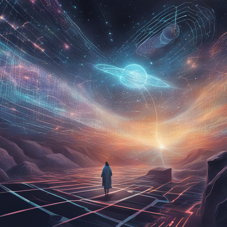 A hand-drawn digital illustration, Artstation HQ, depicting a mesmerizing scene where the abstract concepts of AI and quantum mechanics morph into an ethereal landscape, complete with quantum particles orbited by digital algorithms. This visionary artwork, fit for an avant-garde fashion magazine spread, marries the complexity of quantum phenomena with the sleekness of AI's logic circuits, encapsulating their groundbreaking fusion in a dynamic, arcane visual narrative.