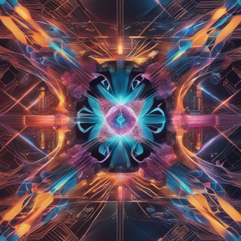 In a dynamic digital illustration envisioned by Artstation HQ, abstract representations of AI and quantum computing collide and merge, illustrating the groundbreaking potential of their union. Hand-drawn, yet unmistakably digital elements symbolize the transformation of data processing, with quantum particles and AI algorithms swirling in a vibrant, kaleidoscopic dance. This image, fitting for a cutting-edge fashion magazine, captures the essence of revolutionizing computation and its ripple effect across industries, rendered in a whirlwind of colors and forms that evoke a sense of boundless innovation.