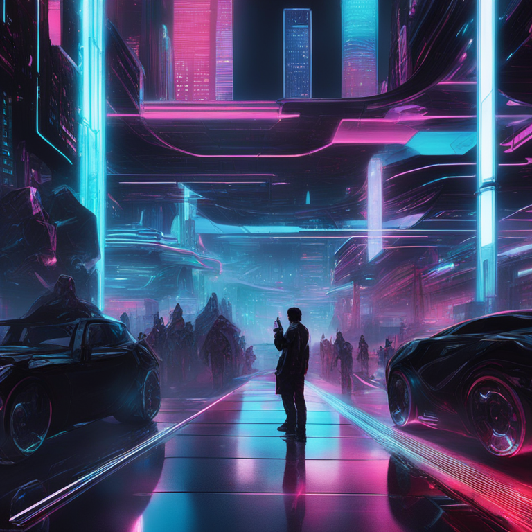 a futuristic digital world inspired by the Tron universe, with neon lights and digital landscapes, blending Hans Zimmer's musical essence with Justin Sun's blockchain vision, art by Alex Ross and Yoji Shinkawa, trending on Artstation, digital art