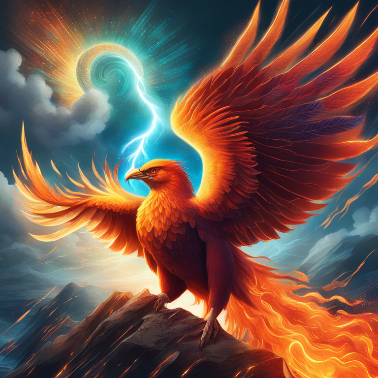 An illustrative metaphor of Bitcoin's resilience and volatility, depicted as a phoenix rising amidst a storm of digital code and currency symbols, symbolizing the cyclical nature of the cryptocurrency market, art by Alexey Kashpersky, digital illustration, trending on Artstation HQ, dynamic, vibrant colors capturing the essence of rebirth and fluctuation.