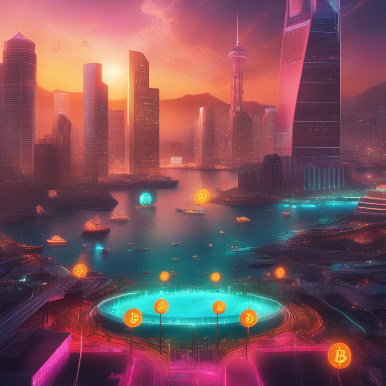 a vivid digital tableau showcasing Bitcoin's resurgence with a backdrop of easing geopolitical tensions, energized by the vibrant pulse of the crypto market's anticipation for the Hong Kong ETFs decision, art by Beeple and Aaron Koblin, hand-drawn digital illustration, trending on Artstation HQ, a fusion of dynamic cryptocurrency symbols over a calming global landscape, embodying the rebirth of financial optimism in the crypto space