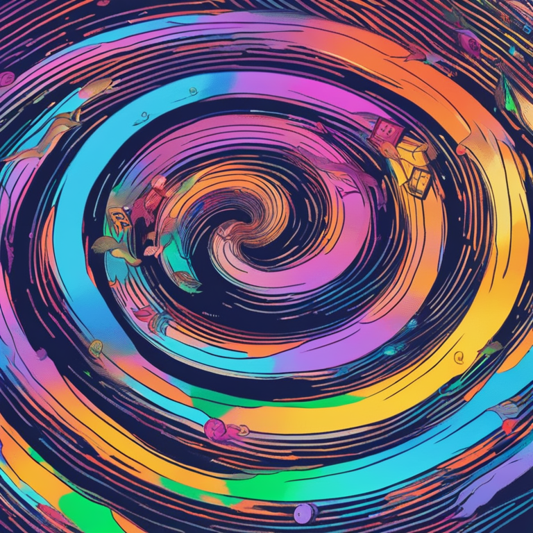 A digitally animated whirlpool representing cryptocurrency whales moving massive amounts of XRP tokens, art by Satoshi Nakamoto, vibrant colors, digital illustration, trending on Artstation, hand-drawn in high-tech style, evoking a sense of movement and urgency.