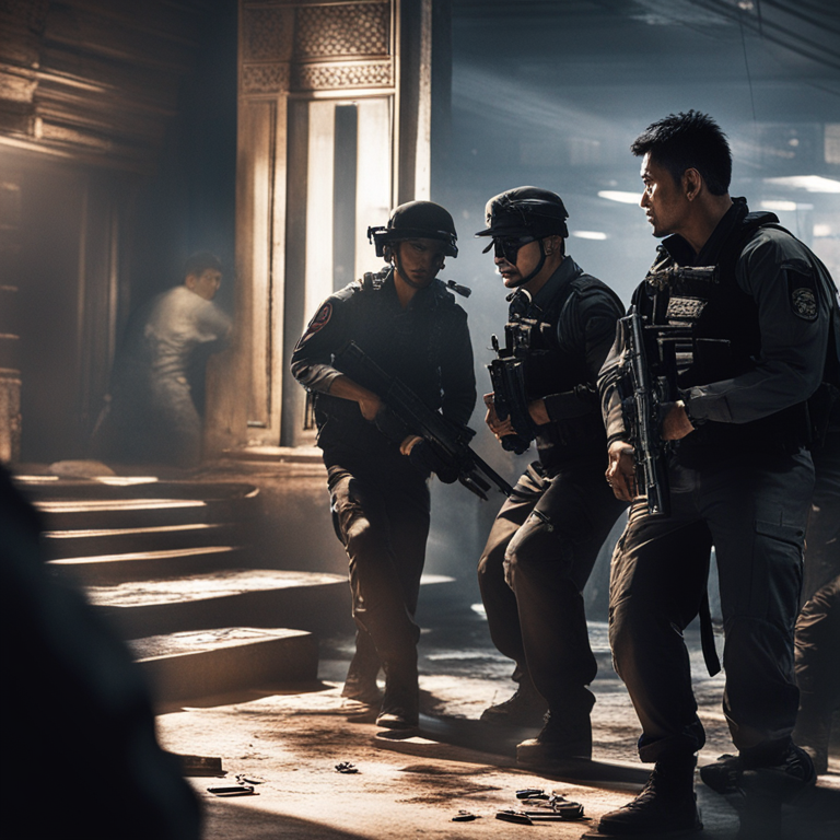 officials in action, a dynamic portrayal of the raid, showcasing determination and teamwork, in a mix of shadow and light, symbolic of uncovering hidden illegal activities, art inspired by cinematic stills of high-stakes operations, digital art, action-packed, created by top artists in the genre, mirroring the intensity of the crackdown