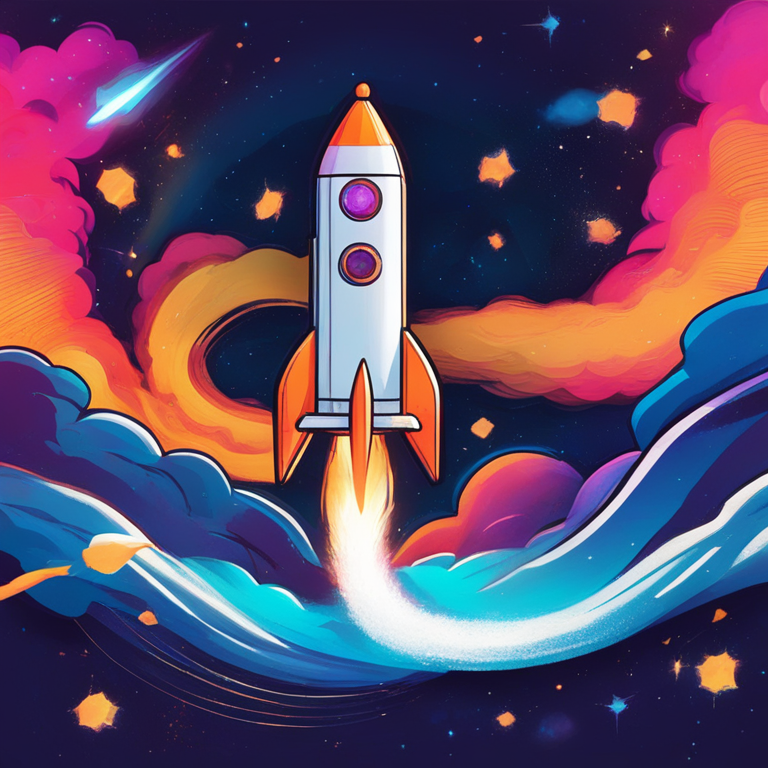 a creatively designed rocket soaring through a digitally crafted galaxy, symbolizing Shiba Inu's potential price explosion, hand-drawn digital illustration, Artstation HQ, digital art, trending on Artstation, capturing the essence of speculative crypto excitement in vibrant colors and dynamic composition.