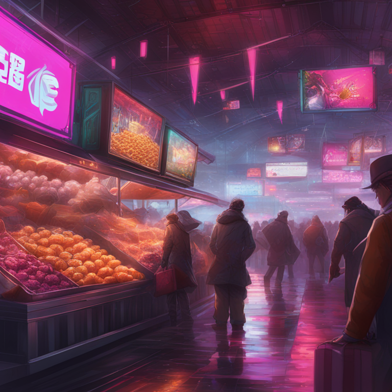 Digital chaos meets clarity: a vibrant depiction of a market caught in a storm of FUDs, with glimmers of bullish trends breaking through, encapsulated in a high-tech digital art style, trending on Artstation, concept art by top digital talents.