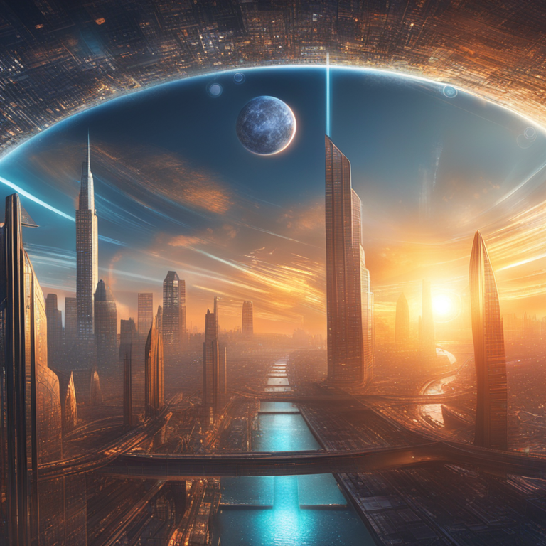 A hopeful sunrise over a digital city, symbolizing the post-halving future of cryptocurrency markets, blending themes of uncertainty and optimism, with emerging technological landmarks shining brightly, art by visionary digital artists from Artstation, a masterful hand-drawn digital illustration capturing the essence of resilience and potential.