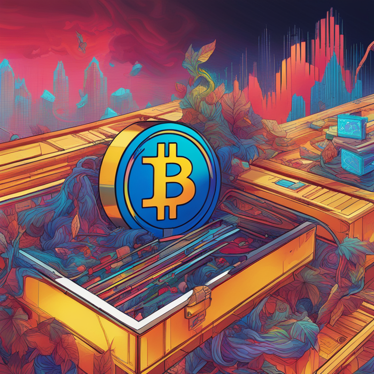 A dynamic digital artwork capturing the chaos in the crypto market as the DTCC slashes Bitcoin ETF collateral to zero, featuring a Bitcoin symbol plummeting down a vibrant, abstract financial graph, art by Kelsey Brookes and James Jean, hand-drawn digital illustration, trending on Artstation, depicting the sudden market shift with vivid colors and sharp contrasts.