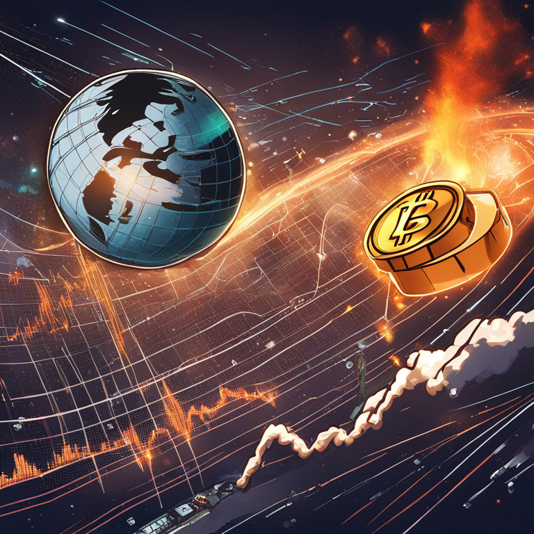 A gripping digital art representation of Bitcoin's potential crash, featuring the cryptocurrency as a fiery meteor hurtling towards earth against a backdrop of financial charts and crypto symbols, embodying the chaos and panic in the market, art by renowned digital artists, trending on Artstation, hand-drawn digital illustration, Artstation HQ, digital art.