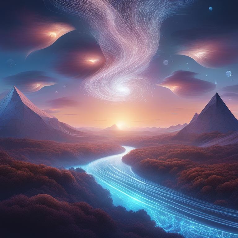 Ethereum design, surreal landscape visual metaphor, featuring Ethereum 2.0 elements, swirling digital streams signifying the shift to proof-of-stake, all under a cybernetic sky, echoing the future of cryptocurrency, masterpiece of digital art, trending on Artstation, encapsulates the evolution and complexity of cryptocurrency supply mechanisms.