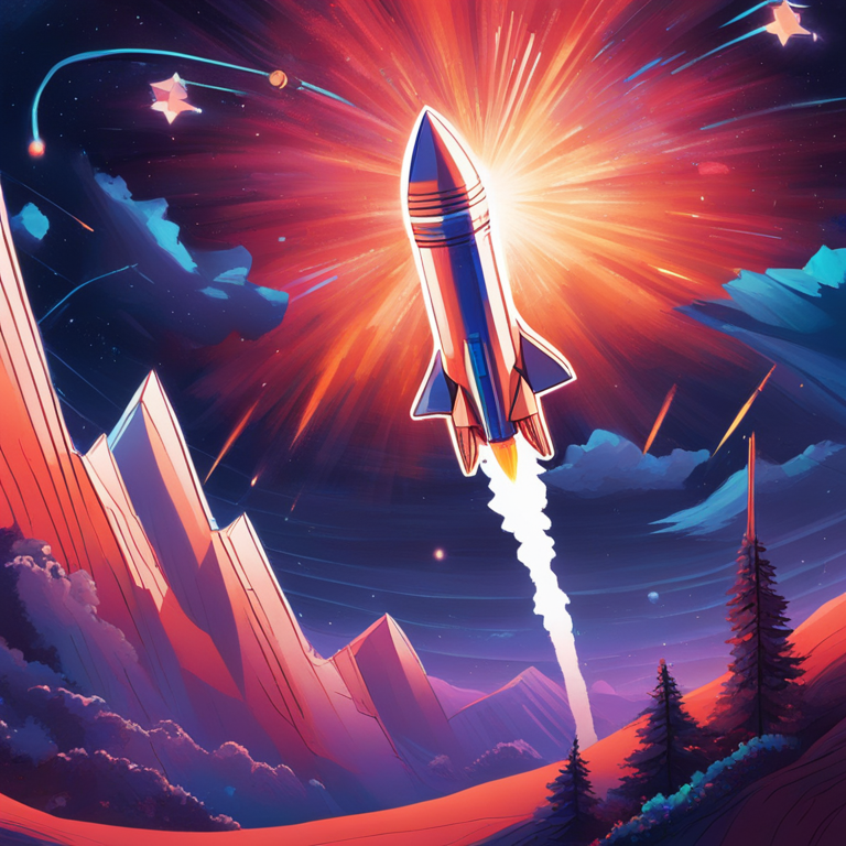 The moment Ethereum defies gravity, illustrated through an abstract digital masterpiece, depicting its price chart morphing into a rocket launching into a star-studded sky, symbolizing its explosive growth, artwork by Satoshi Yamamoto and Lisa Rovner, digital illustration, hailed as a visionary piece on Artstation, crafted with meticulous details, lighting effects, and a vivid color scheme