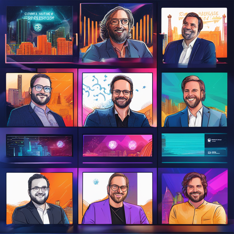 dynamic virtual panel discussion at the XRP Las Vegas conference, featuring Ripple CTO David Schwartz, vibrant colors depict excitement and anticipation, art by digital artists known for their work on Artstation, illustrating the future of finance in the realm of cryptocurrencies, hand-drawn digital illustration, Artstation HQ, digital art