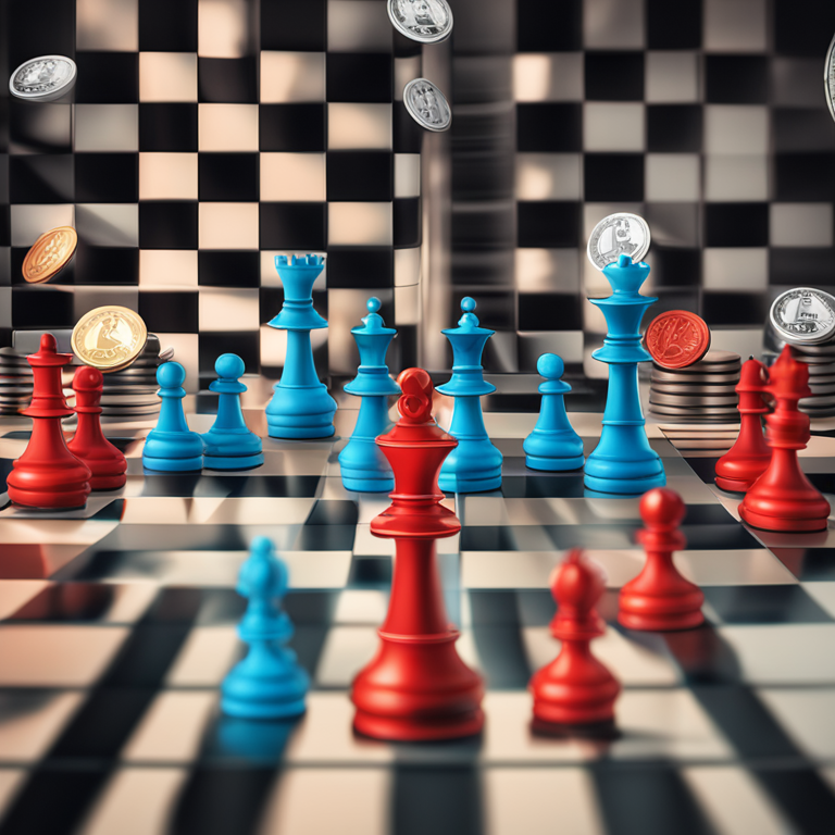 a mesmerizing digital art piece symbolizing the legal strategies of Ripple versus the SEC, depicted as a chess game with digital currency symbols as chess pieces, illustrating the strategic moves and counter-moves in this high-stakes legal battle, vibrant colors, detailed expressions, trending on Artstation, digital illustration by top artists