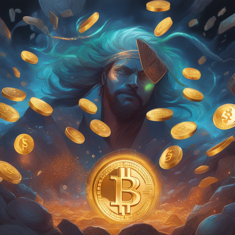 Vibrant digital art capturing the essence of a digital currency surge against a weakening dollar, hand-drawn and trending on Artstation, a feast for the eyes symbolizing financial shifts, by digital art luminaries akin to Peter Mohrbacher and Donato Giancola