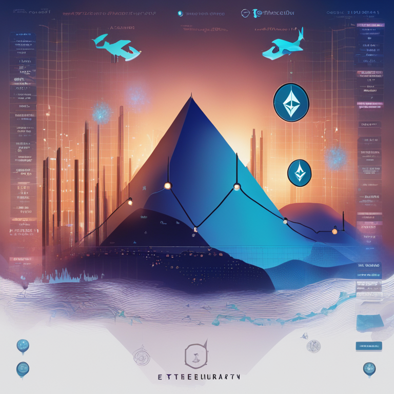 A high-dynamic graph depicting the fluctuating Ethereum market, showcasing peaks and troughs correlating with whale transaction activities, amidst a backdrop of digital currency symbols and Ethereum logos, by top digital artists, a conceptual piece reflecting the volatile crypto ecosystem, trending on Artstation, digital art.