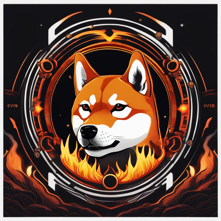 A vivid, high-resolution digital illustration showcasing the Shiba Inu (SHIB) token as an emblem, engulfed in fierce flames against a dark, cosmic backdrop, symbolizing the token burn event's massive impact on the cryptocurrency market, created with Artstation's top-notch digital artistry, trending in crypto art communities.