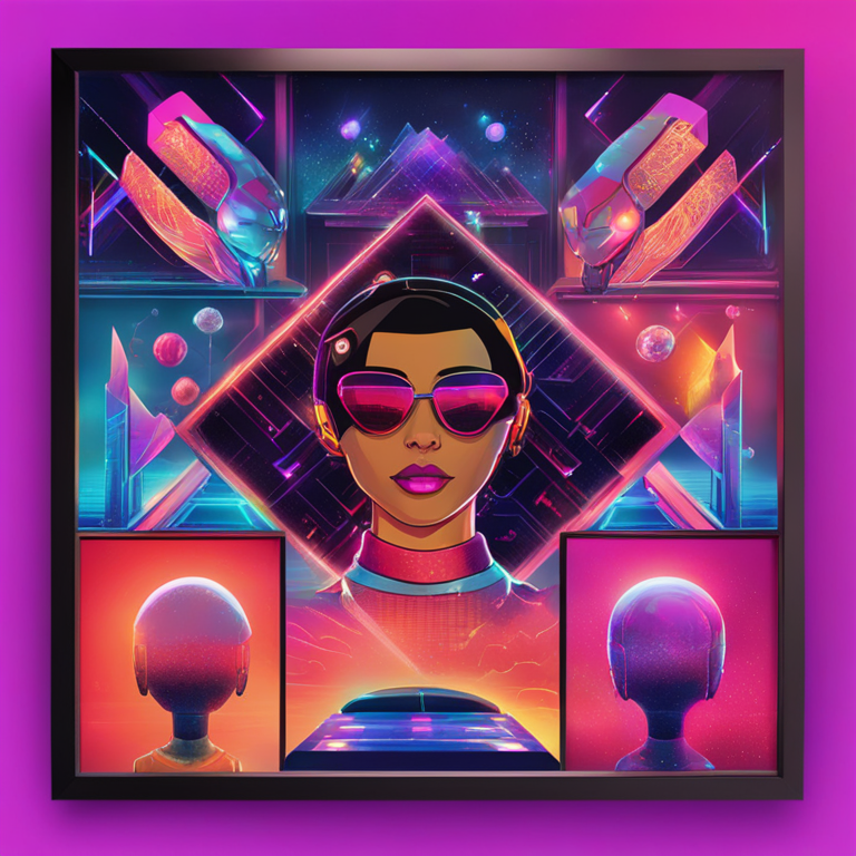 vibrant digital art showcasing top NFT projects for 2024, featuring iconic characters and cutting-edge blockchain technology, captivating visuals, art by leading creatives in the NFT space, trending digital illustration, detailed with rich colors and futuristic vibes