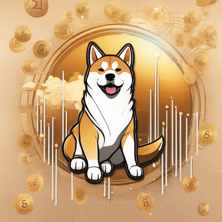 An animated tableau featuring a digital Shiba Inu token gleaming amid swirling codes, with a rising graph in the backdrop symbolizing its aspiring journey to the 'one cent dream', hand-drawn digital illustration, Artstation HQ, digital art