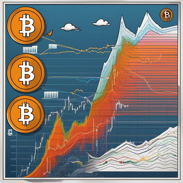 A dynamic chart capturing Bitcoin's fluctuating market value over the years, illustrating significant peaks and troughs against a backdrop of key global economic events, digital art, trending on Artstation, hand-drawn digital illustration, imbued with rich colors and precision detail