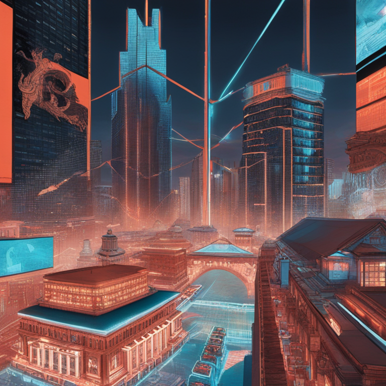 Cathie Wood leading a financial revolution with Ark Invest's ETFs debut on the Milan Stock Exchange, featuring futuristic cityscape and financial graphs merging, digital illustration, trending on Artstation, visionary and innovative, by James Jean and Yuko Shimizu, digital art