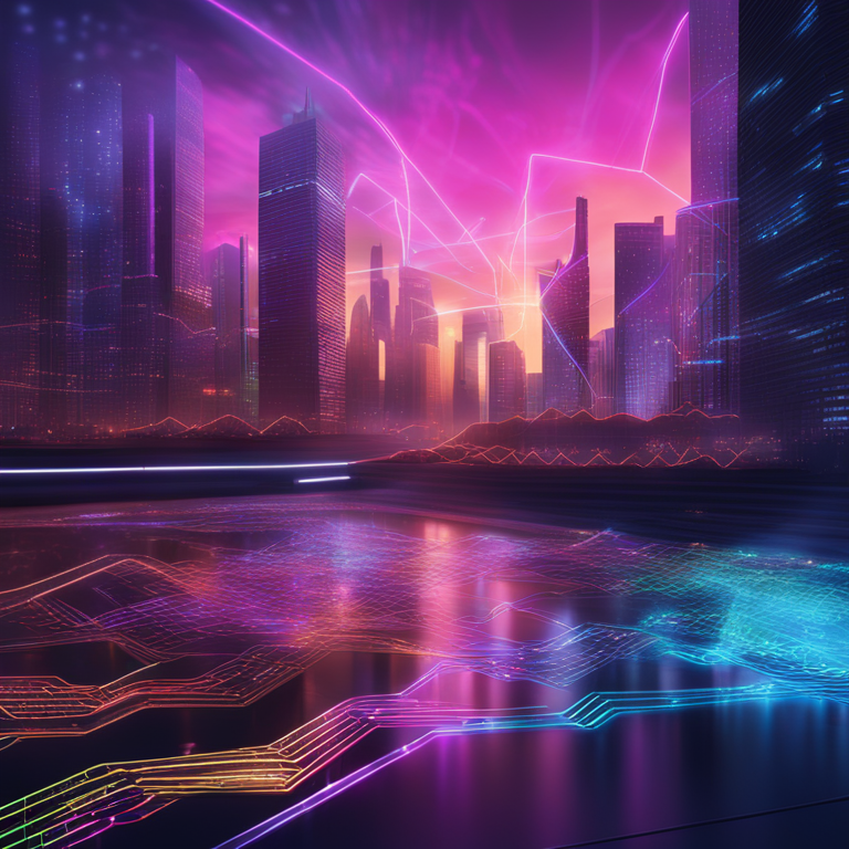 Digital visualization of permissioned blockchains transforming the financial world, featuring a futuristic skyline intertwined with secure, neon-lit data streams, a hand-drawn digital illustration that captures the essence of secure digital finance, trending on Artstation, envisioned by leading digital artists.