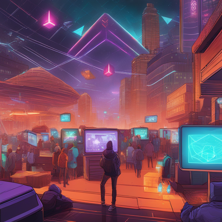 A futuristic vision of Ethereum's ecosystem thriving post MetaMask's Smart Transactions rollout, depicted through a digital art masterpiece showcasing a bustling and efficient digital marketplace buzzing with activity, vibrant colors signifying diverse transactions, artistry inspired by the seamless intersection of technology and finance, trending on Artstation, crafted by visionary artists such as Josan Gonzalez and Simon Stålenhag, digital illustration