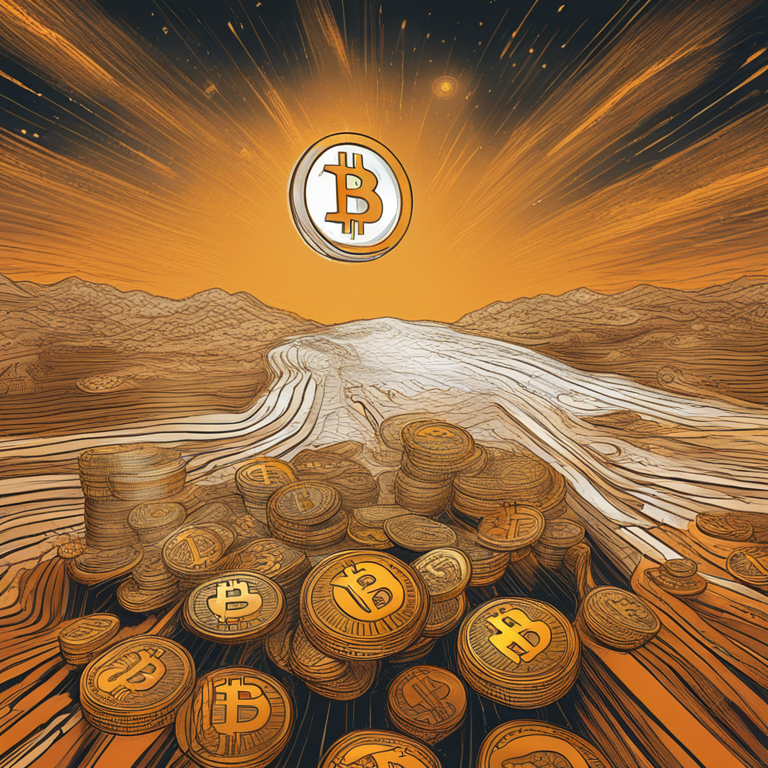 A dynamic visual representation of Bitcoin's price fluctuation, capturing the essence of uncertainty and optimism in the cryptocurrency market, presented in a hand-drawn digital illustration, Artstation HQ, digital art