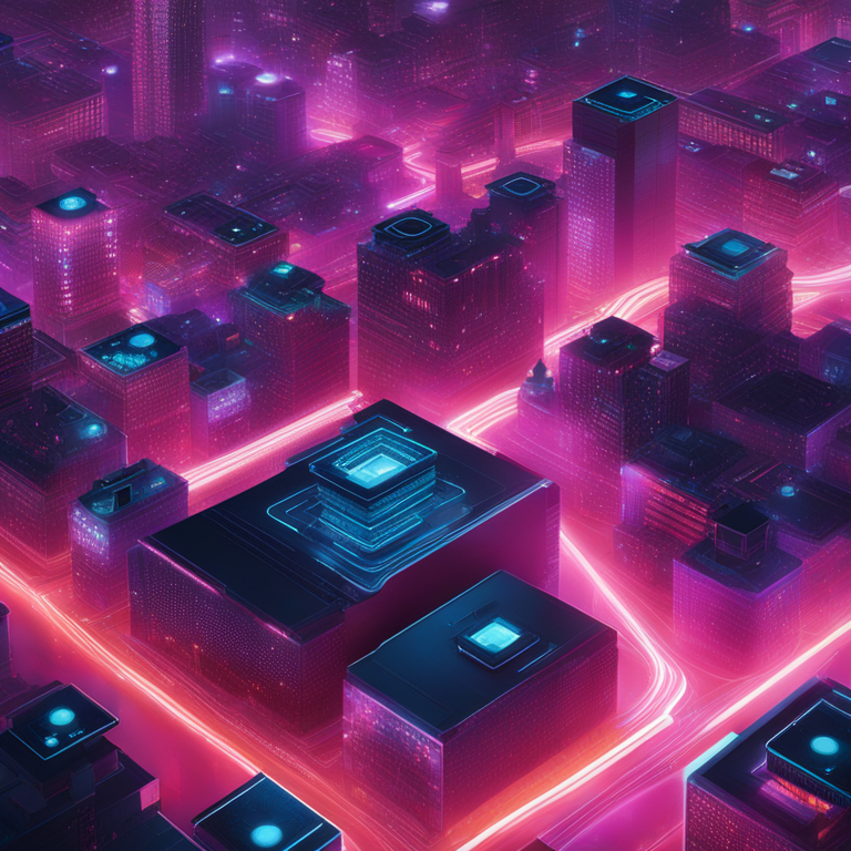 A futuristic envisioning of interconnected blockchain networks, inspired by Polkadot's vision, depicted as a sprawling, neon-lit digital metropolis at night, where data streams flow seamlessly between architectural marvels, capturing the essence of a unified digital ecosystem, high-resolution, art by Beeple and Kässbohrer, digital illustration, trending on Artstation, cyberpunk vibes