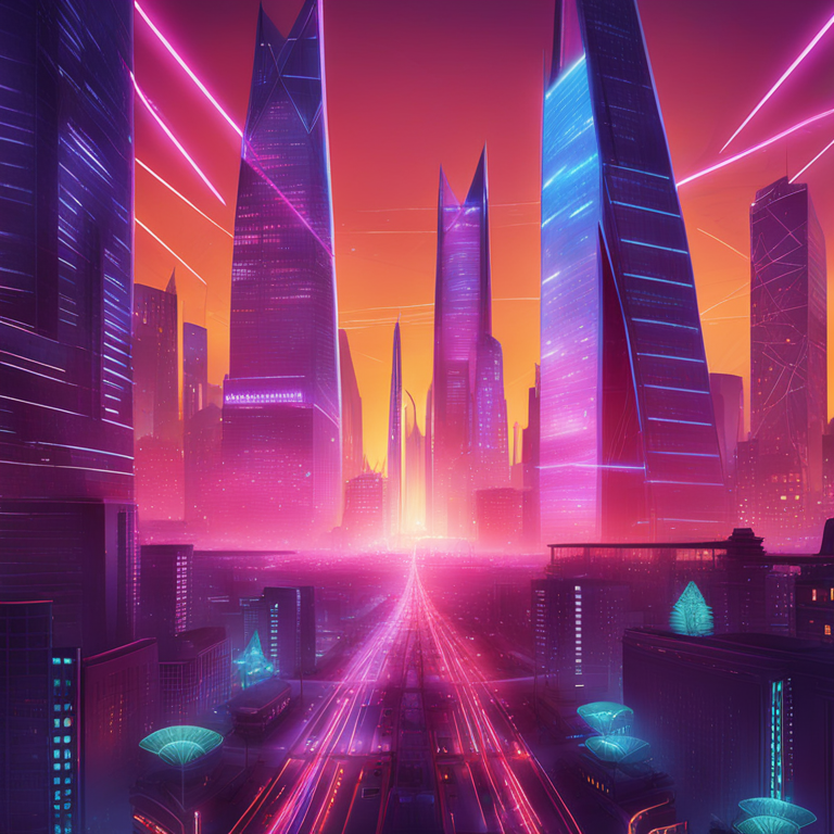 Ethereum's future envisioned as a bustling digital cityscape, with glowing pathways representing blockchain connections, DeFi projects as towering skyscrapers, vibrant, energetic crowds of investors moving with purpose, digital art, hand-drawn digital illustration, trending on Artstation, futuristic finance concept, by Artstation HQ.