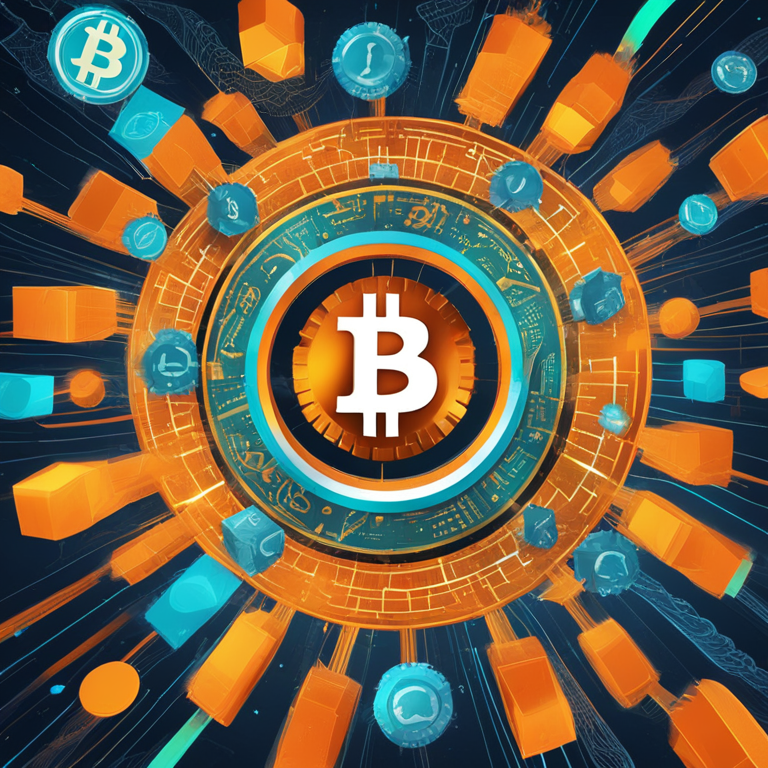 An abstract representation of Bitcoin's unpredictable future, harmonizing elements of risk and reward, high-resolution digital artwork blending traditional investment symbols with futuristic digital currency icons, trending on DeviantArt, a splash of vibrant colors against a backdrop of uncertainty, digital illustration, a compelling visual metaphor for the volatile journey of cryptocurrencies