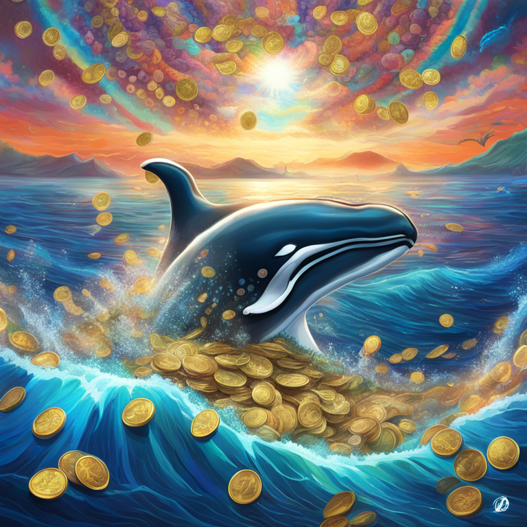 A vividly detailed digital painting captures the electric surge of Litecoin's price as a majestic whale arcs through a sea of coins. The art, bursting with a kaleidoscope of colors against a stark, currency-filled ocean, skillfully mirrors the dynamic crypto market's energy. This piece, trending on Artstation, is a digital masterpiece, highlighting the optimism surrounding Litecoin's bullish trend, masterfully crafted by top crypto visionaries.