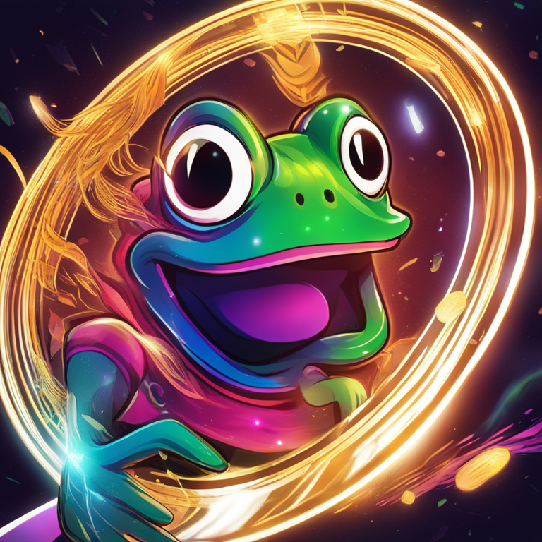 A vibrant digital explosion capturing the essence of PEPE coin's meteoric rise, featuring dynamic, swirling colors around a gleaming, oversized PEPE coin, embodying the thrill and speculative fervor of the crypto market, art by visionary digital artists on Artstation, hand-drawn digital illustration, Artstation HQ, digital art