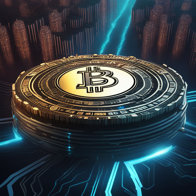 A vivid digital illustration of a massive digital coin bearing the Bitcoin logo teetering on the edge of a colossal digital abyss, symbolizing the precarious nature of cryptocurrency transactions, with intricate blockchain patterns glowing in the background, artistry inspired by top talents on Artstation, trendy digital art, high emotional impact