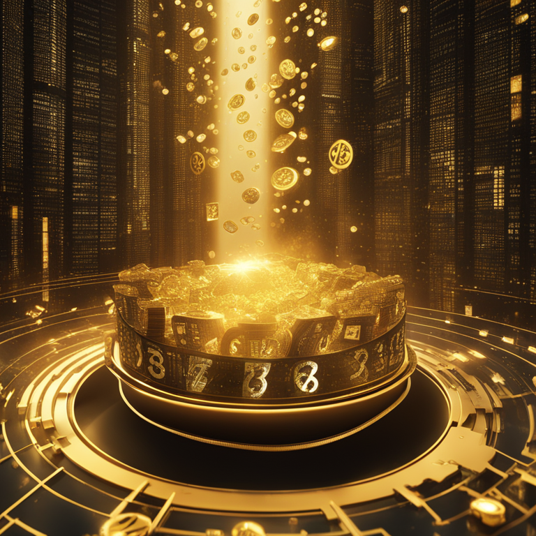 A digital illustration of numbers morphing into gold, symbolizing the potential goldmine in Arthur Hayes' investment in Pendle, amidst a chaotic crypto market, art by leading creators on Artstation, encapsulating the fusion of finance and futuristic optimism, trending high-tech finance visual.