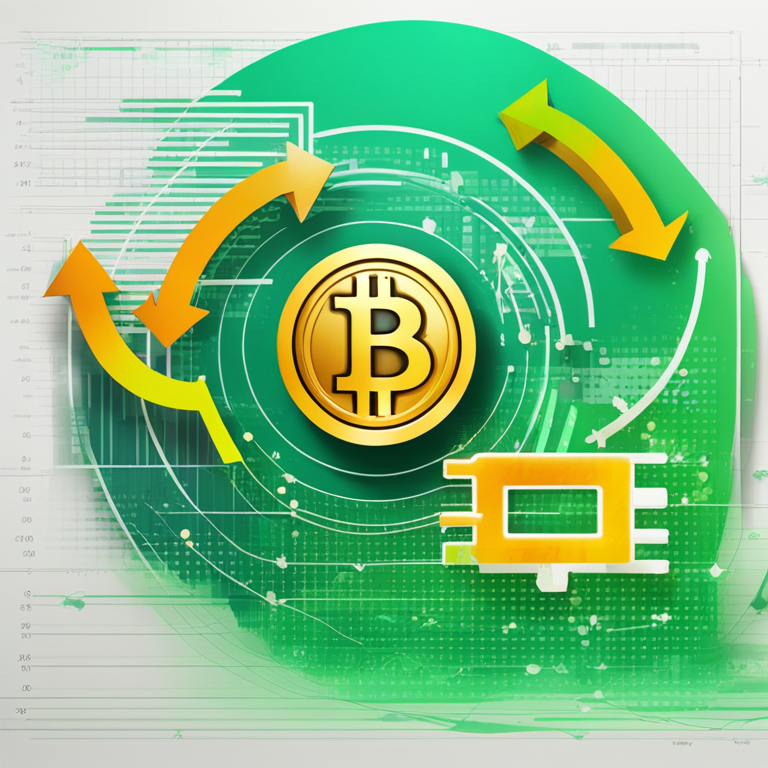 A vibrantly colored digital graph showcasing Bitcoin's impressive leap past $50,000, adorned with green arrows indicating growth, and a gleaming golden Bitcoin emblem set against a futuristic financial chart backdrop, digital art, trending on Artstation, created by CryptoVisionaries for fintech enthusiasts.